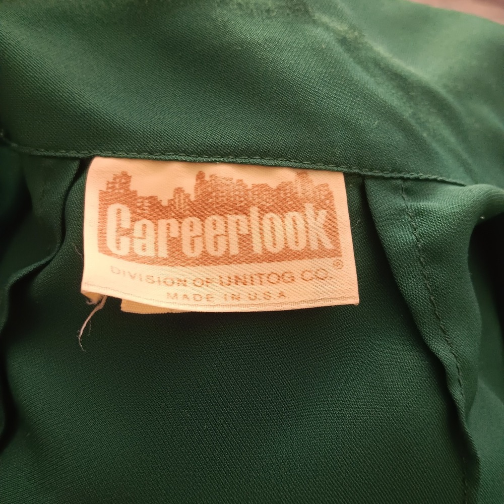 Careerlook Blouse Women Medium Green Excellent Vintage Tie Neck Button Up Top - Picture 6 of 9